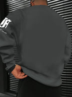 Men's Casual Streetwear Sweatshirt with Black and Red Striped Letter Print - Grey