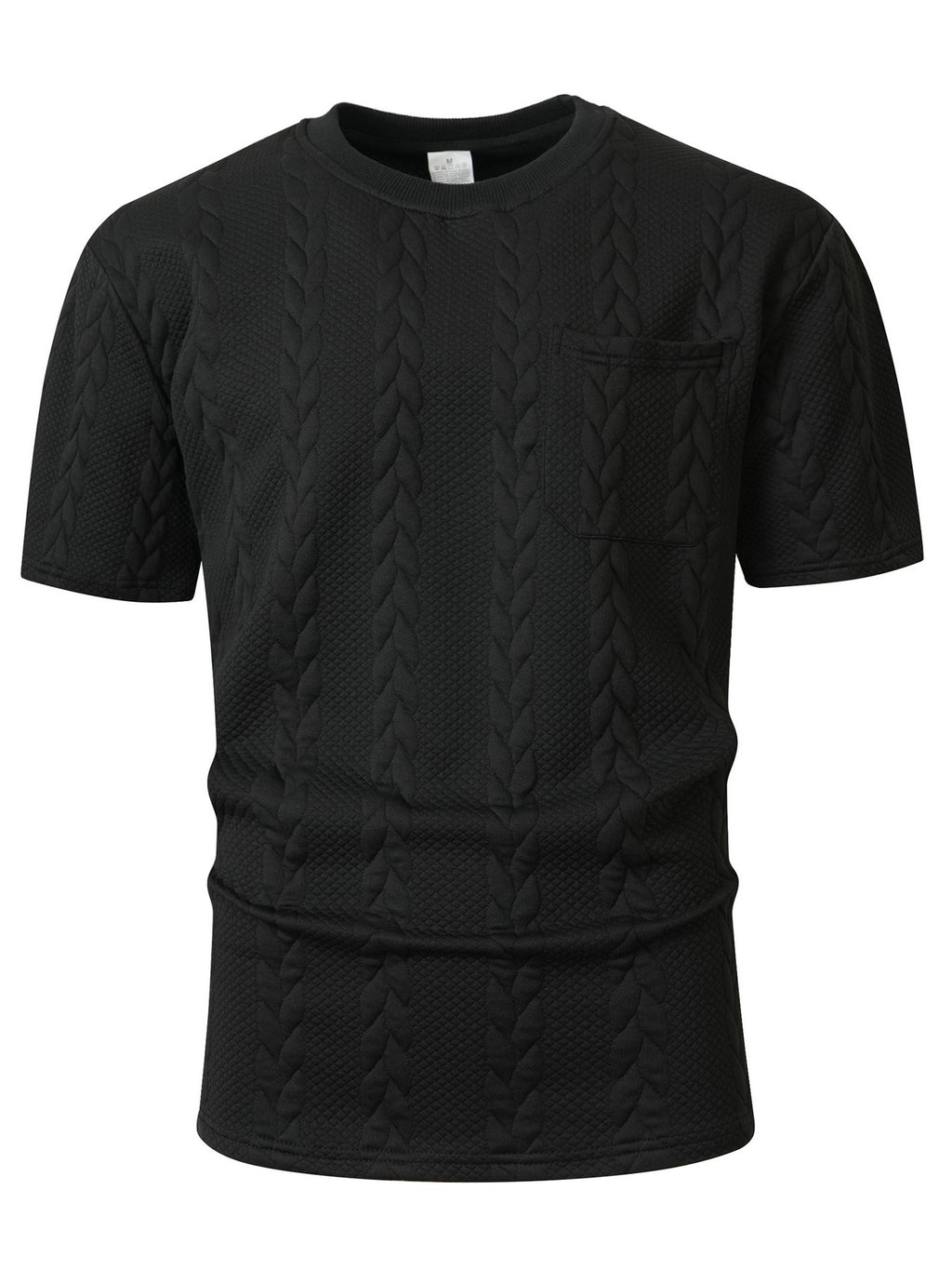 KJ-T037 Men'S Round Neck Jacquard Textured Tactile Pocket Short Sleeve Top T-Shirt Casual Men'S T-Shirt - Black