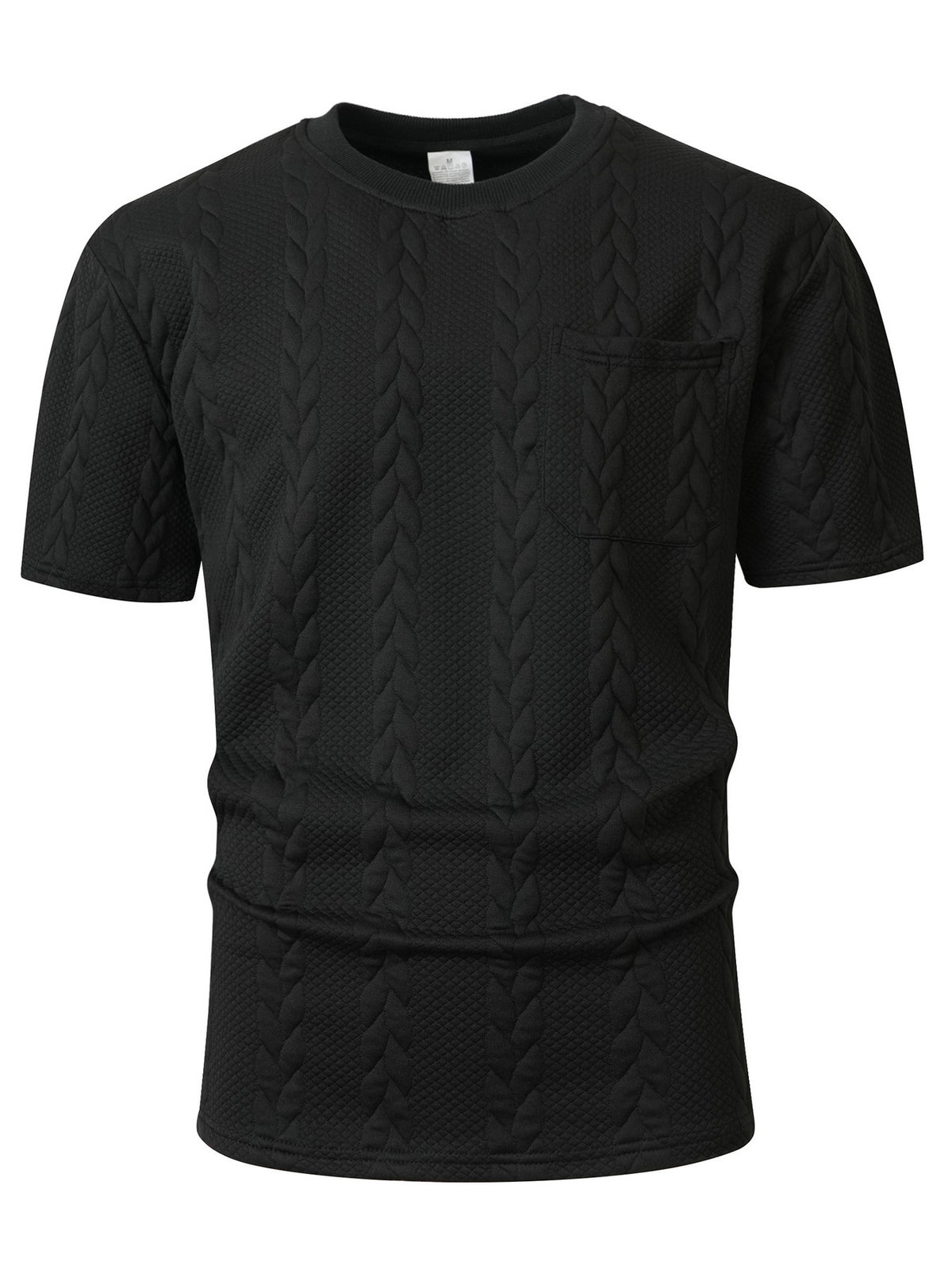 KJ-T037 Men'S Round Neck Jacquard Textured Tactile Pocket Short Sleeve Top T-Shirt Casual Men'S T-Shirt - Black