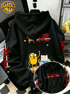 By Warner Bros., 2026 New Adventure Treasure Print, Men's Hoodie, Hooded Sweatshirt, Kangaroo Pocket and Drawstring Hat, Suitable for Daily and Outdoor Sports Wear, Autumn and Winter Warm Jacket, Fashionable Jacket - Black