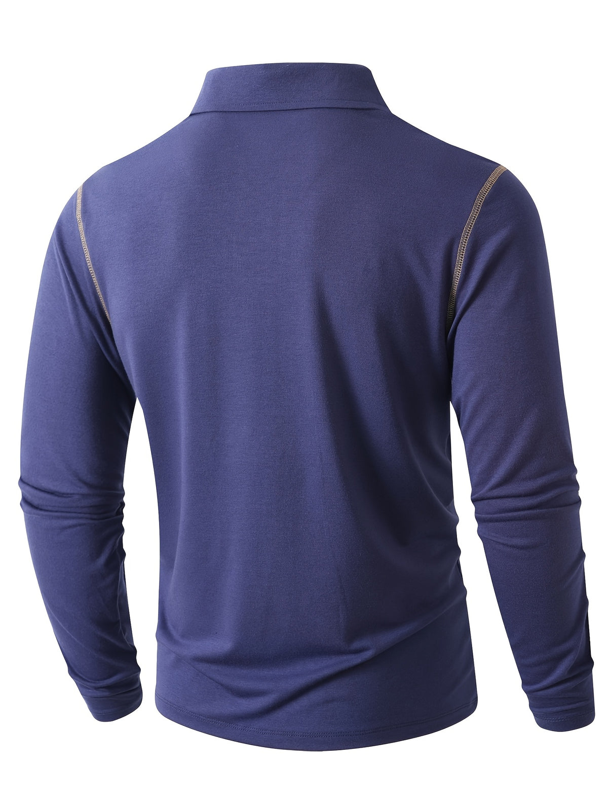 KJ-P029 Men's Long Sleeve Henley Shirt with Contrast Color Placket and Pocket Design, Stretchy, Comfortable, and Casual Polo for Daily Commuting Wear - Navy Color