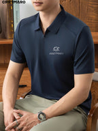 Katemar CRRTMARO New Summer Men's Short Sleeve Polo Shirt, Lapel Simple Business Casual High-End Breathable Half-Sleeve T-Shirt, Men's Apparel JX - Navy Color