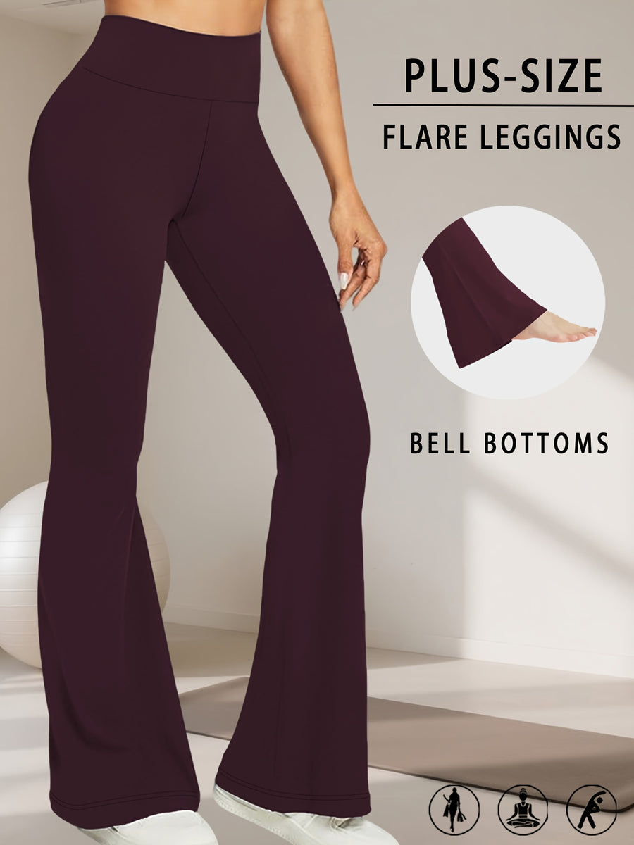 Plus Size Women's Super Soft High Waisted Flare Pants, Leggings Tummy Control Soft Bootleg Bell Bottoms - Burgundy
