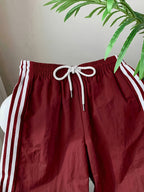 Reading Week Apparel, Back-to- Season, One Pair of 2026 Spring/Summer New Style Casual Sporty Fashionable Comfortable and Beautiful Women's Long Pants with Contrast Color and Drawstring Waist, Suitable as a Holiday Gift for Women's Clothing - Burgundy