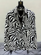 Men'S Trendy Retro Slim-Fit Long-Sleeve Shirt with a Zebra Pattern for Spring And Summer in The Middle East, Wrinkle-Free And Lightweight - Black