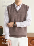 Men'S Knit Vest Sweater for Autumn And Winter, Classic V-Neck Striped Design, Easy Elegant Old Money Style Warm And Cold-Resistant, Suitable for Daily Commute, Office, Outdoor Leisure, Sports, Hiking, Camping, Holiday Gift for Father Or Husband - Camel