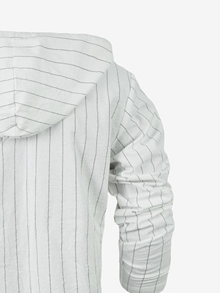 Men's Spring/Autumn Linen Casual Hooded Shirt, American-Style Loose Fit, Effortlessly Stylish, Long-Sleeve Cardigan Design for Easy On/Off, Linen Fabric Is Dry and Breathable, Versatile and Trendy Men's Apparel for Beach Outings - White