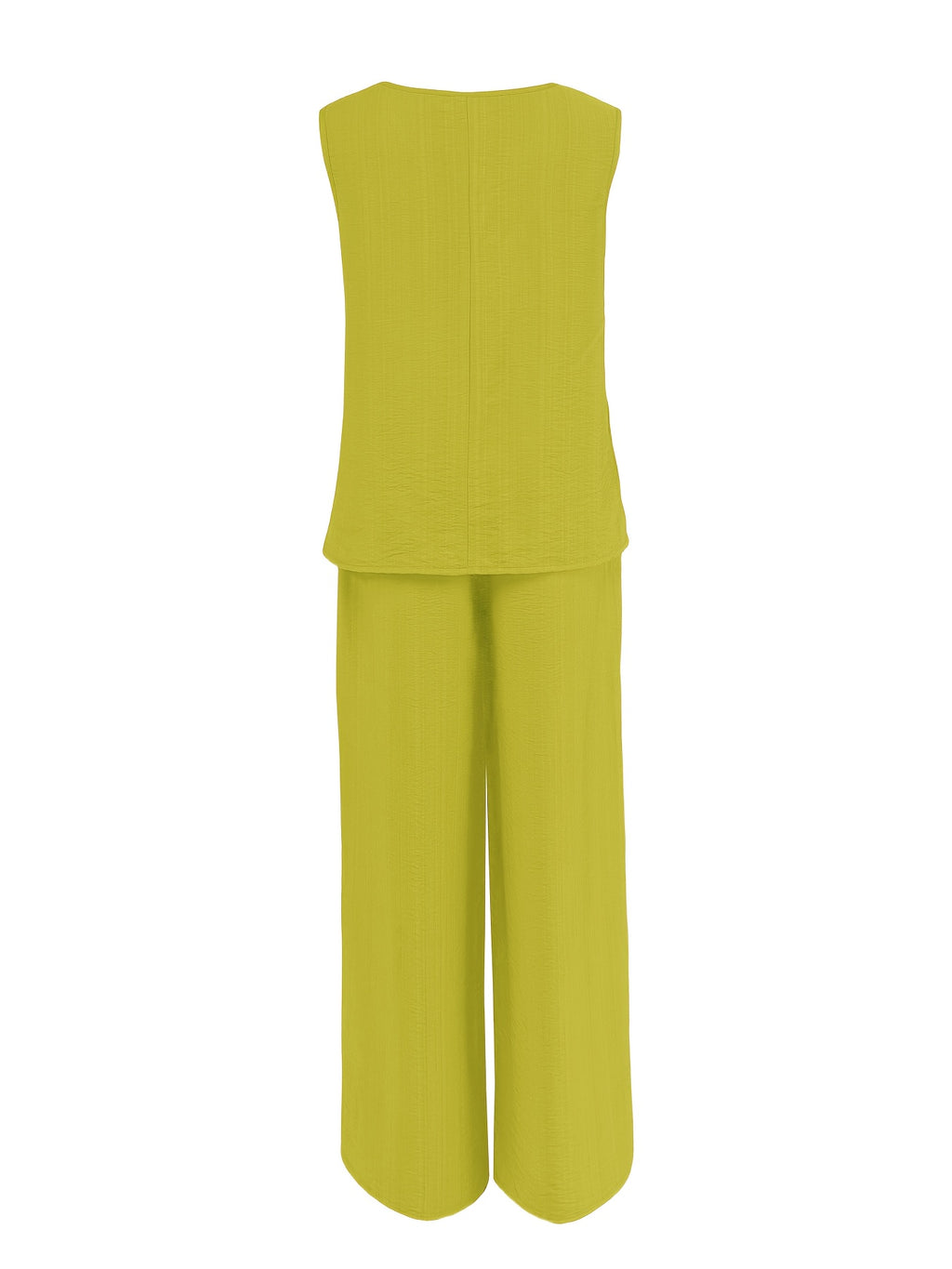 Women's Casual 2pcs Set Solid Color Loose Sleeveless V-Neck Tank Top + Wide-Leg Pants - Matcha Green