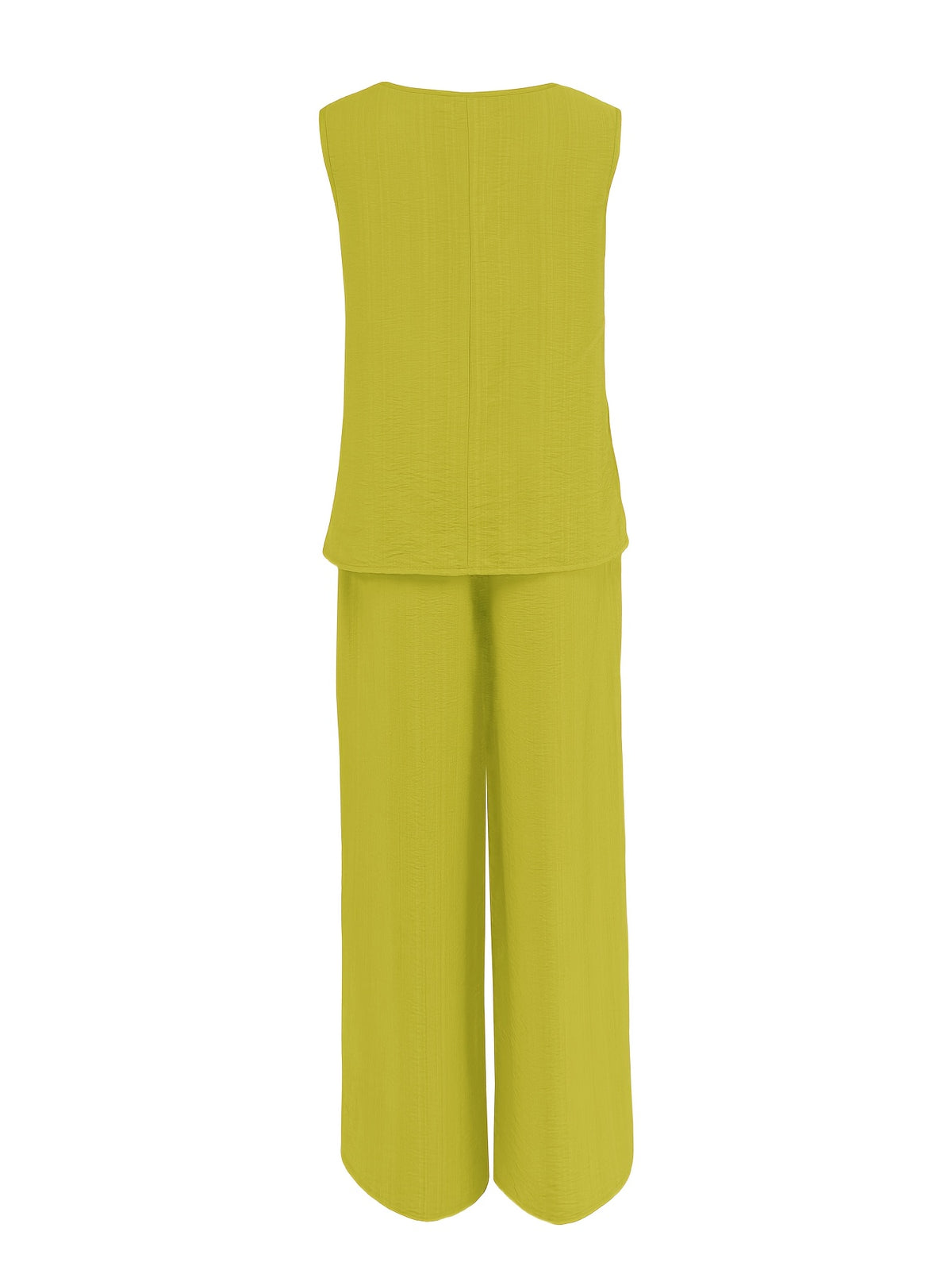 Women's Casual 2pcs Set Solid Color Loose Sleeveless V-Neck Tank Top + Wide-Leg Pants - Matcha Green