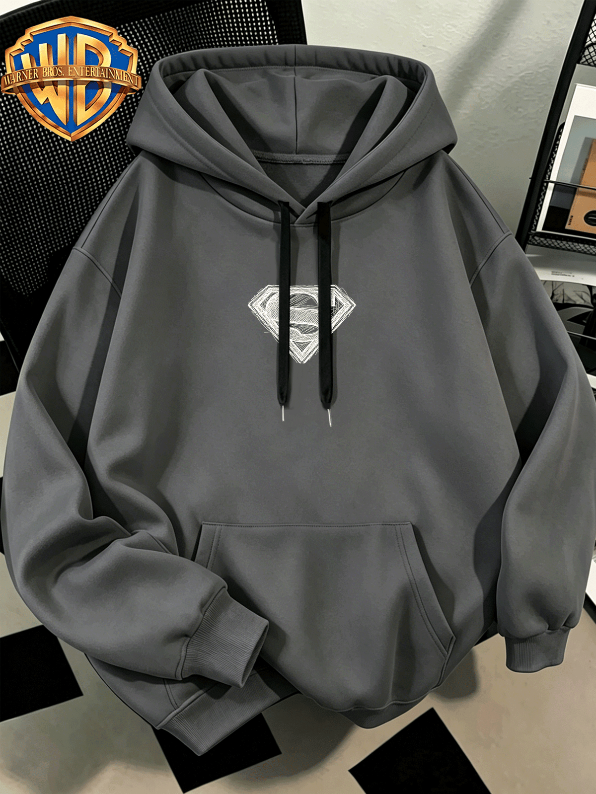 [Authorized by Warner Genuine] Fashion Hip Hop Print Fashion Brand Fashion Casual Versatile Sports Drawstring Pocket Hooded Men's Sweater, Men's Autumn and Winter Cute Casual Style, Sports Style Fashion Loose Hoodie, Daily Casual Wear. - Dark Gray