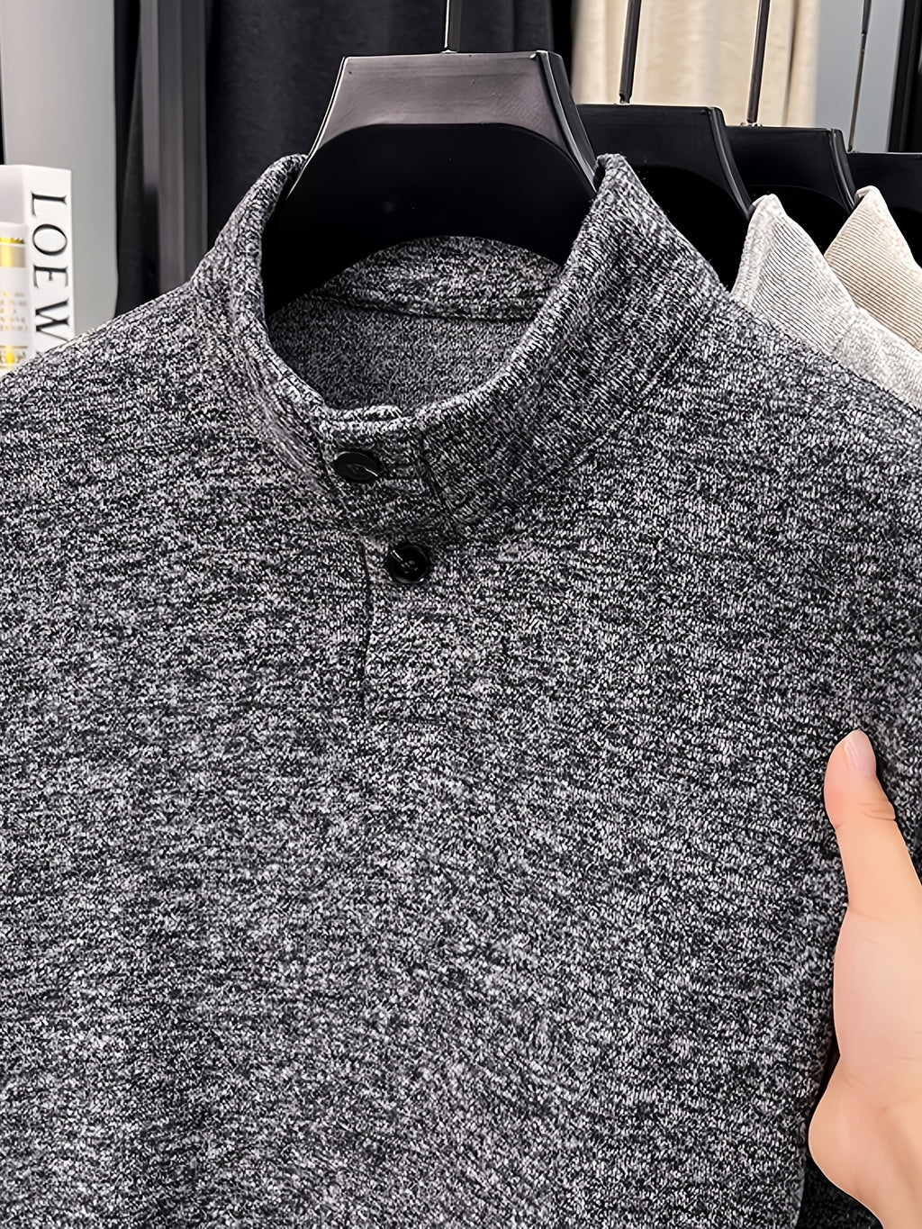 Men's Floral Yarn Stand Collar Long Sleeve Top, Multi-Color Options for Autumn, Half-Button Pullover Base Layer, Fine, Skin-Friendly, and Comfortable Fabric, Suitable for Business Commuting and Business Trips, Loose and Casual Men's Wear for Fishing - Medium Gray