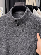 Men's Floral Yarn Stand Collar Long Sleeve Top, Multi-Color Options for Autumn, Half-Button Pullover Base Layer, Fine, Skin-Friendly, and Comfortable Fabric, Suitable for Business Commuting and Business Trips, Loose and Casual Men's Wear for Fishing - Medium Gray