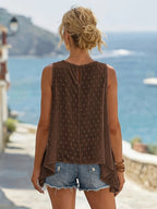 Fashionable Solid Color Round Neck Asymmetrical Hem A-Line Tank Top, Women's Elegant Top - Coffee Brown