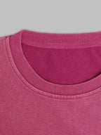 Cat Printed Casual Retro Women's Washed Round Neck Hoodie for Autumn and Winter - Rose Red
