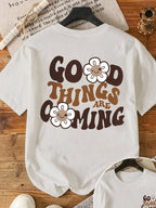 2026 Fashion New Women'S Round Neck English Letter Floral Print Fashion Short Sleeve Summer Casual T-Shirt - White