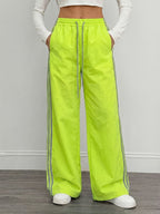 Reading Week Clothing, Back to Season, 1pc 2025 Autumn Winter New Casual Sports Fashion Comfortable Beautiful Color-Blocked Waist Drawstring Women'S Long Pants, Suitable for Holiday Gifts Women'S Apparel - Fluorescent Yellow