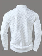 Men'S Fashion Top, Autumn Winter Casual Textured Jacquard Fabric, Solid Color Round Neck Zipper Long Sleeve Patchwork Men'S Sweater, Knit - White