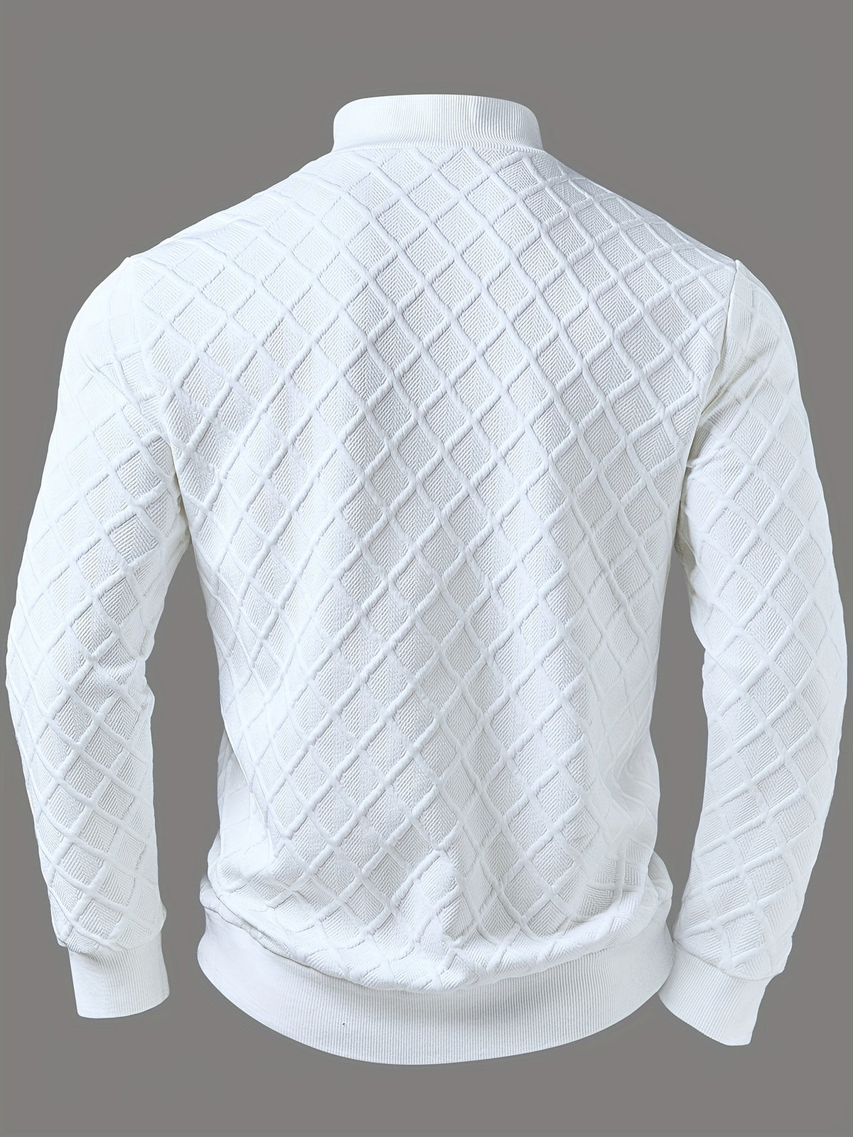 Men'S Fashion Top, Autumn Winter Casual Textured Jacquard Fabric, Solid Color Round Neck Zipper Long Sleeve Patchwork Men'S Sweater, Knit - White
