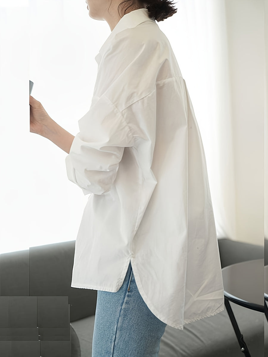 2025 Spring/Autumn New Arrival Women's White Loose-Fit Casual Designer Long-Sleeve Top with a Niche, Lazy-Style Fashion - White