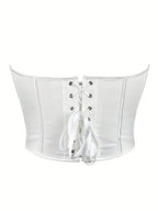 Sexy Women's Strapless Mesh Top, Breathable Double-Layer Frosted Texture, Women's Sexy Court-Style Corset Top - White