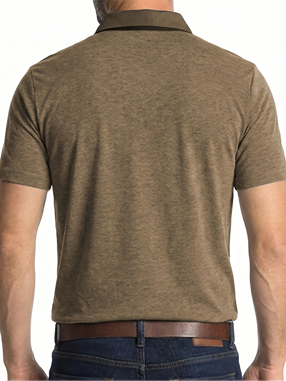 KJ-P035 Men's Daily Outdoor Casual Short-Sleeve Polo Shirt, Solid Color Henley Neck Top, Versatile T-Shirt for Fitness, Commuting, and Multiple Scenarios - Khaki