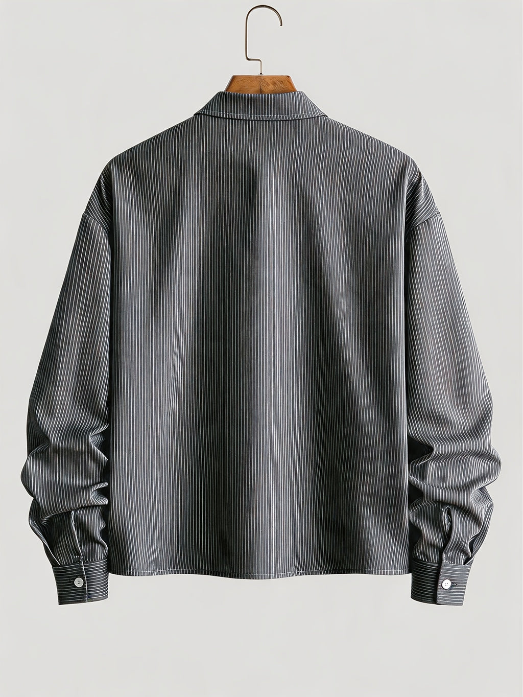 Men's Striped Long-Sleeve Shirt with Letter Iron-On Print, Trendy and Fashionable, Light Business Casual, Simple Four-Season Style, Short and Long-Sleeve Shirt - Black