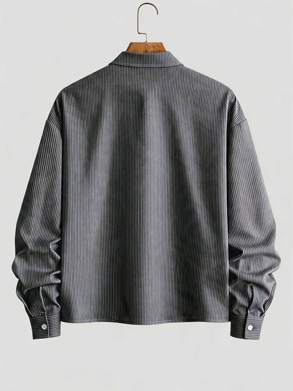 Men's Striped Long-Sleeve Shirt with Letter Iron-On Print, Trendy and Fashionable, Light Business Casual, Simple Four-Season Style, Short and Long-Sleeve Shirt - Black