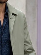 Men's Mid-length Trench Coat with Lapel and Two-button Closure, a Business-casual Windproof Outerwear Jacket, Includes Gloves, Size P - Light Green