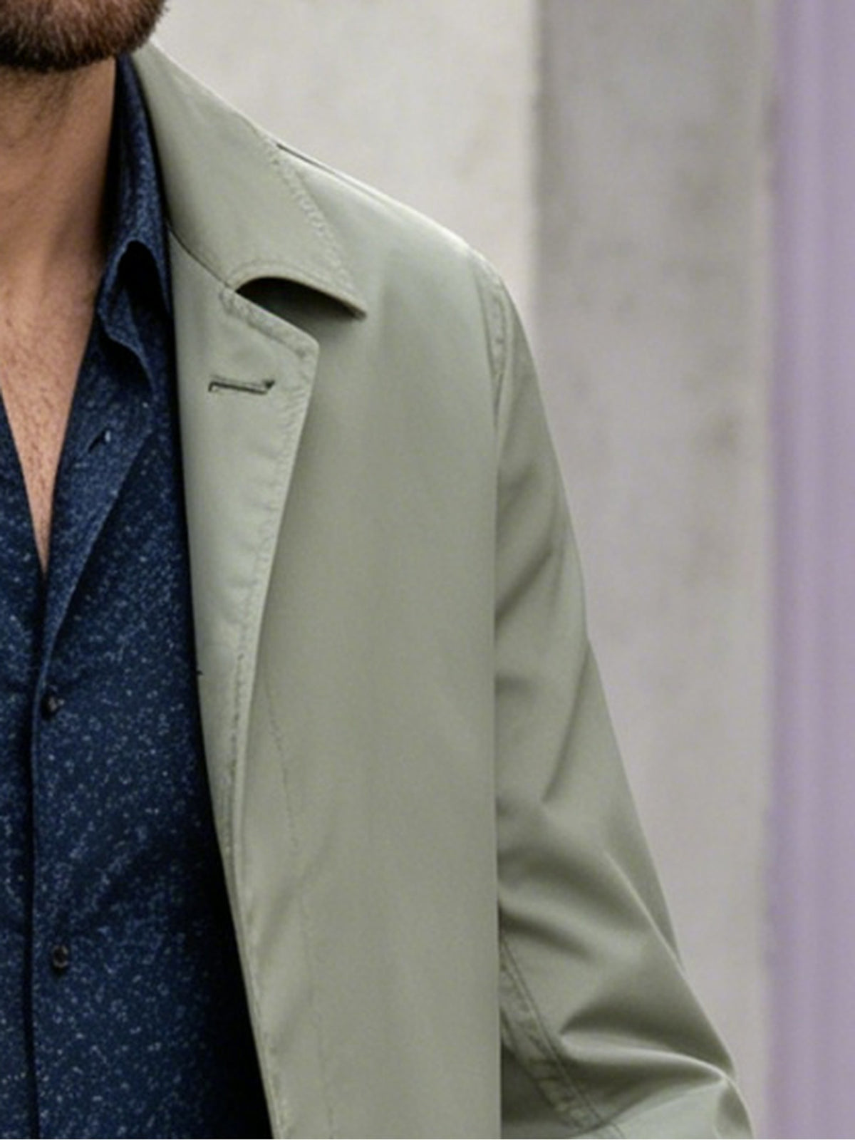 Men's Mid-length Trench Coat with Lapel and Two-button Closure, a Business-casual Windproof Outerwear Jacket, Includes Gloves, Size P - Light Green