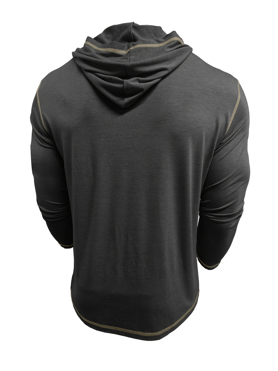 Autumn Men's Hooded Long Sleeved T-shirt Men's Henry Shirt Sunscreen and Shading Keep Warm and Cool Essential for Autumn and Winter 2pcs Set for - black with khaki