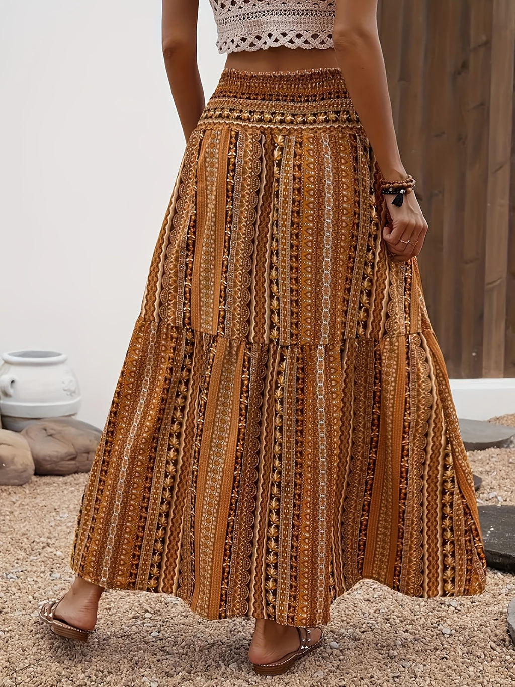 Bohemian Style Elastic Waist Maxi Skirt for Spring and Summer, Women's Skirt Clothing - Mixed colors