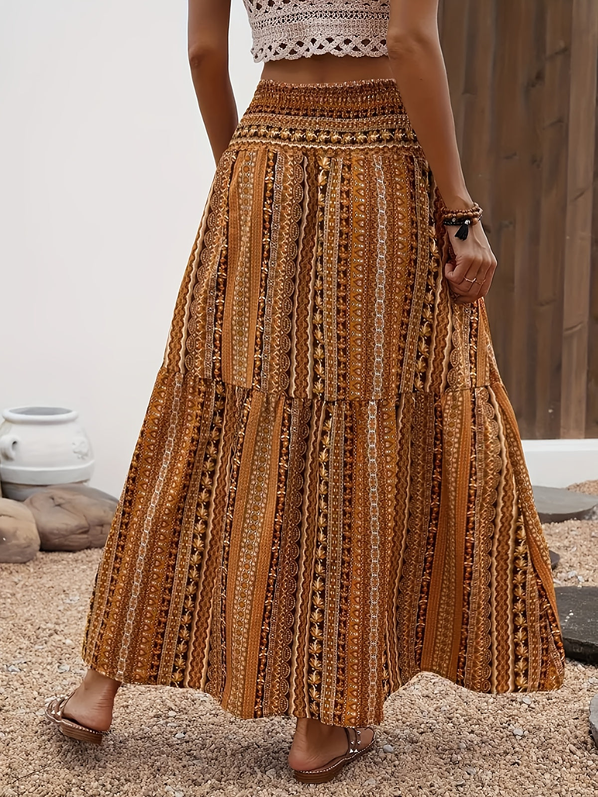 Bohemian Style Elastic Waist Maxi Skirt for Spring and Summer, Women's Skirt Clothing - Mixed colors