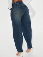 Vintage Style Loose Trousers, Casual Outing Multi-Button Versatile Long Pants - Blue