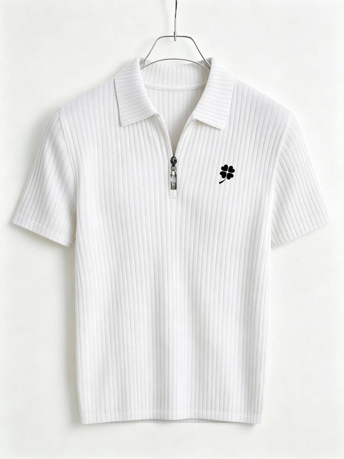 Men's Summer Casual Half-Zip Lapel Outdoor Sports Printed Short-Sleeve Polo Shirt - White