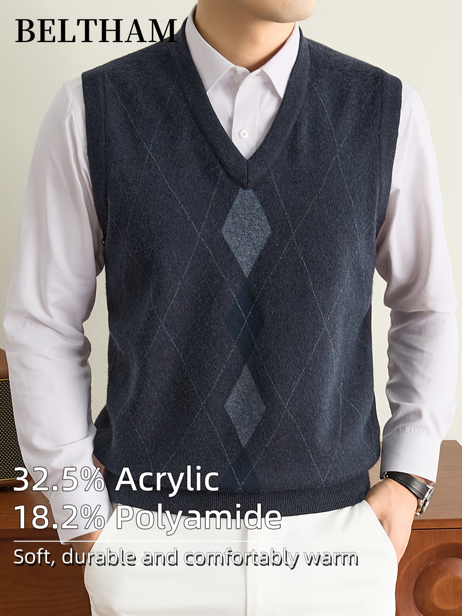 New Autumn Winter Men Sleeveless Knit Vest, Ideal Gift for Dad And Husband, V Neck Pullover Design, Warm Cold Resistant Soft Comfortable Sweater Waistcoat, Minimal Elegant Versatile Top for Daily Casual Business Sports Camping Wear - Dark Gray