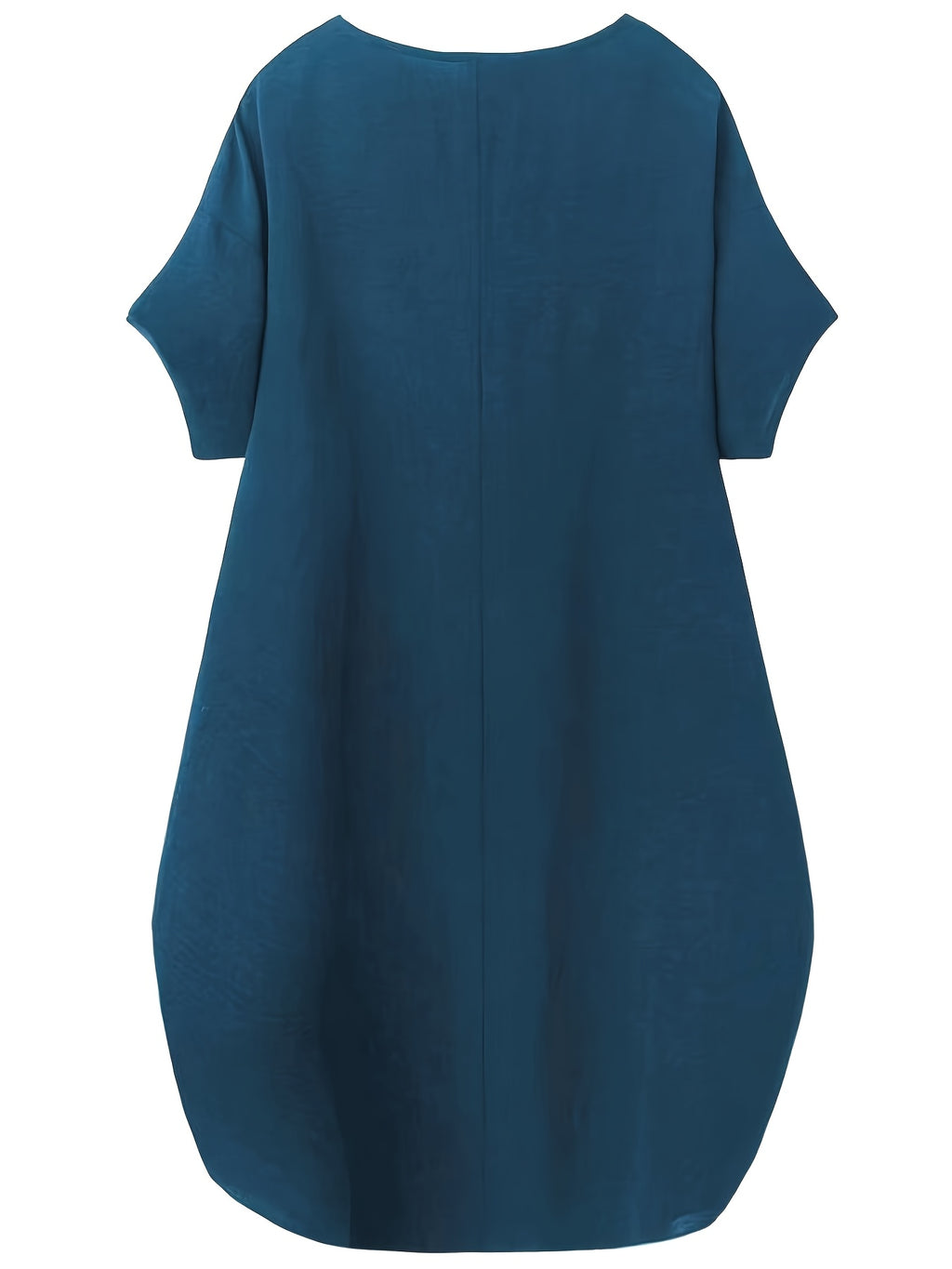 Plus Size, New Plus Size Women's 2pcs Set: Solid Color Dress with Short Sleeves and Women's Top - Peacock blue+black