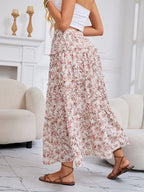 Women'S Spring And Summer Holiday Floral Print A-Line Skirt - Apricot