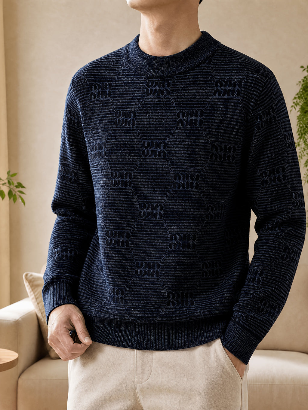 1pc Du Jing Lan OBM Men's Knit Sweater - Old Money Style Striped Crew Neck Sweater, Loose Fit Solid Color Base Suitable for Layering, Business Casual & Outdoor Wear, Long Sleeve Pullover for Golf, Basketball, Vacations, Spring/Autumn/Winter - Black