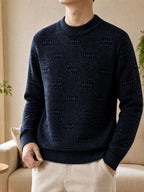 1pc Du Jing Lan OBM Men's Knit Sweater - Old Money Style Striped Crew Neck Sweater, Loose Fit Solid Color Base Suitable for Layering, Business Casual & Outdoor Wear, Long Sleeve Pullover for Golf, Basketball, Vacations, Spring/Autumn/Winter - Black