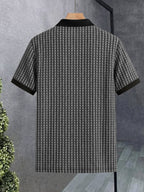 Men's Breathable Short-Sleeve Polo Shirt with Contrast Lapel Collar & Button-Up Collar - Striped Button Placket, Suitable for Casual, Business, Commuting - Machine Washable Summer Top for Daily Wear, Office & -Casual Outfits - Deep Gray