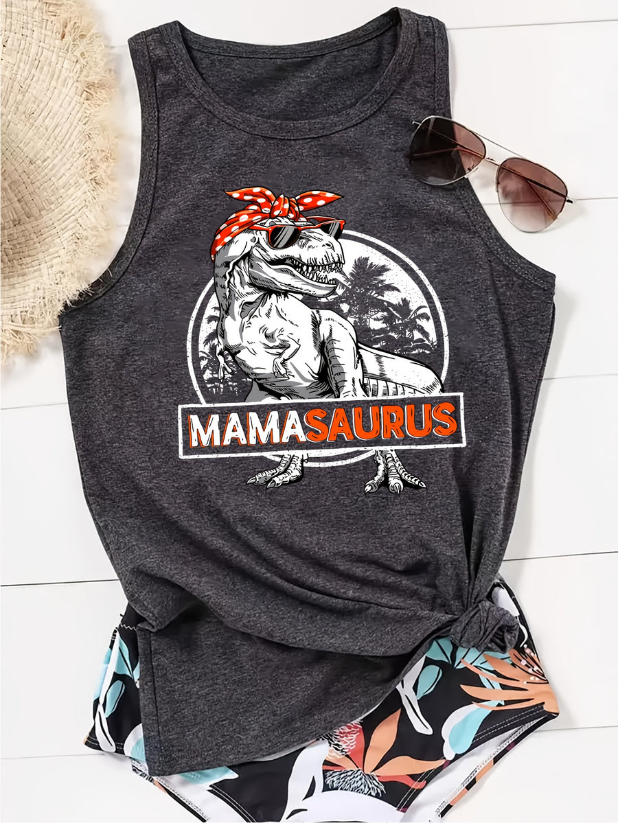 Graphic Print Tank Top, Sleeveless Casual Top For Summer & Spring, Women'S Clothing - Deep Grey