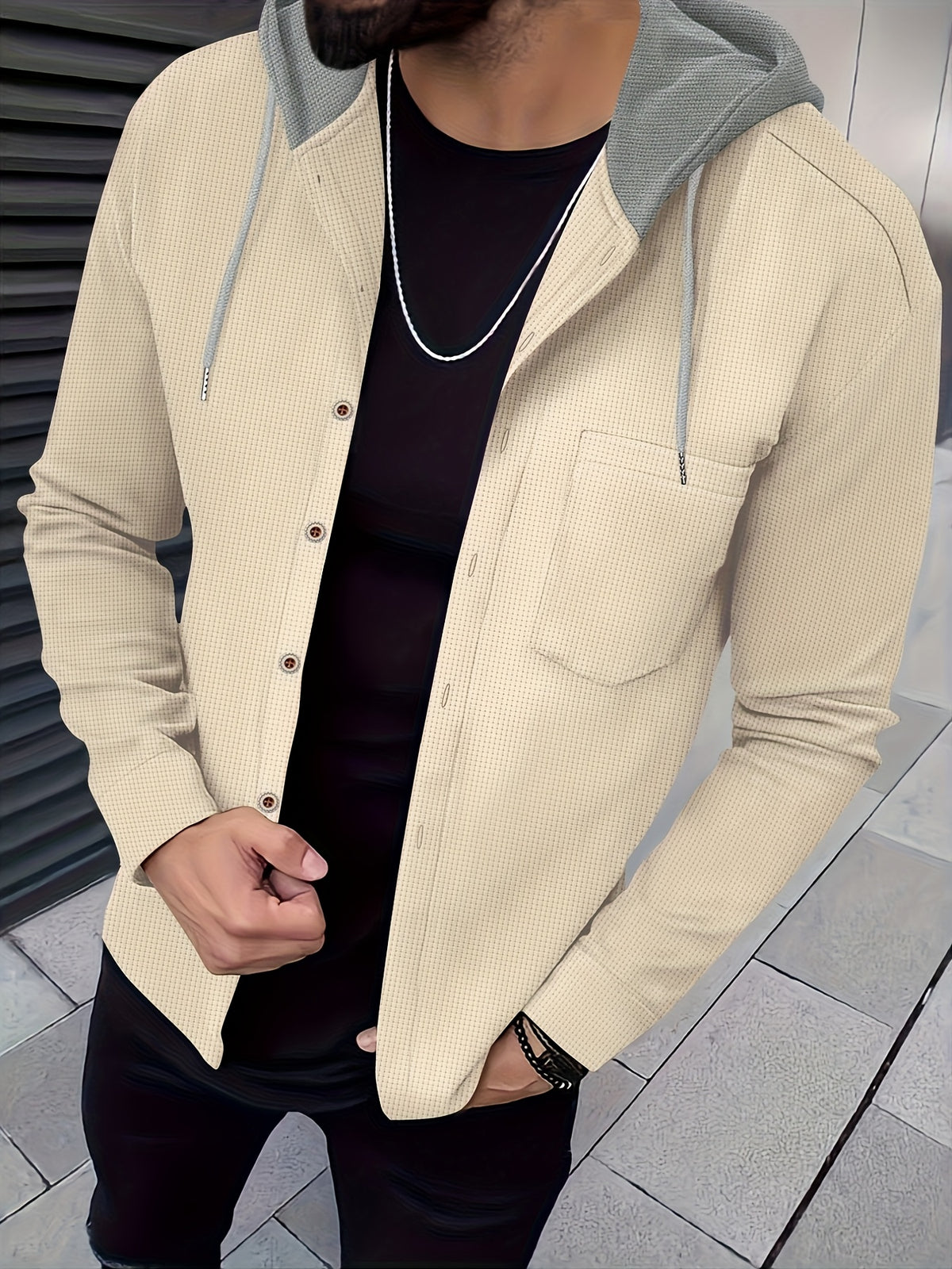 New Casual High-Quality Solid Color Outerwear Shirt Fashion Jacket - Soft, Breathable, Long Sleeve, Button-Up, Chic Design - Perfect for Spring, Autumn, Daily Wear, Outdoors - Khaki