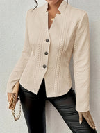 A Lady'S Slightly Elastic And Elegant Solid-Color Suit Jacket - Wheat-colored