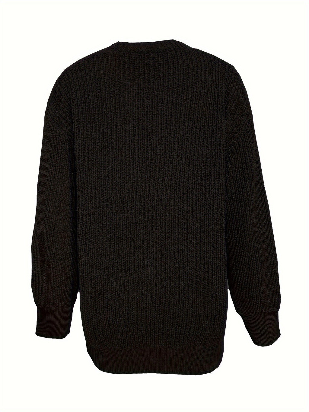 Casual V-Neck Single-Button Sweater Women'S Autumn Winter Cardigan - Black