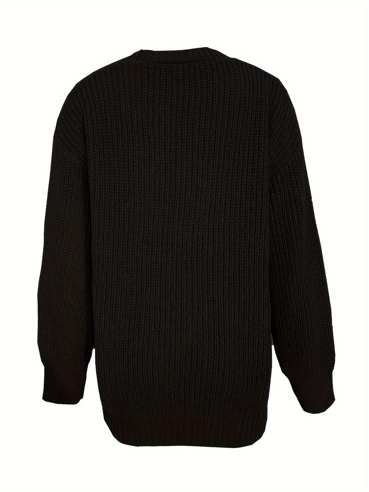 Casual V-Neck Single-Button Sweater Women'S Autumn Winter Cardigan - Black