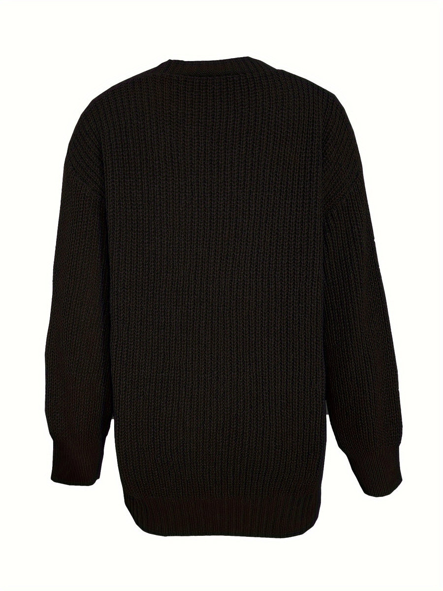 Casual V-Neck Single-Button Sweater Women'S Autumn Winter Cardigan - Black