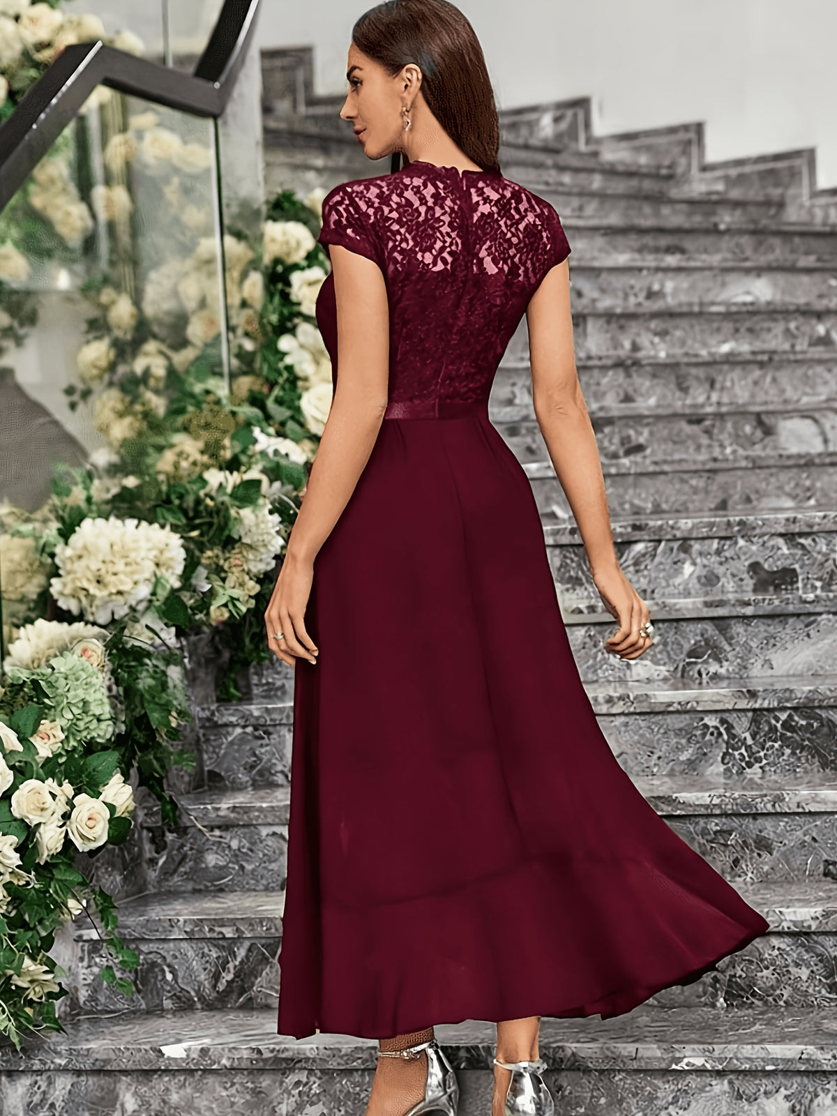 Western Hot Style Women'S Bridesmaid Dress Elegant Waist-Cinching Proper Party Gown Wedding Guest Outfit - Burgundy