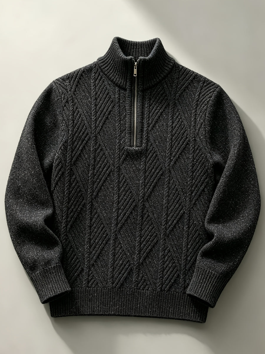 Men's Autumn/Winter Half-Turtleneck Zipper Sweater, Business Casual Pullover Base Layer Top - Black