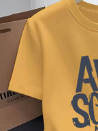 Spring/Summer Simple Round Neck Fashionable Loose-Fit Versatile Casual Short-Sleeve T-Shirt for Women, Printed Tee - Yellow