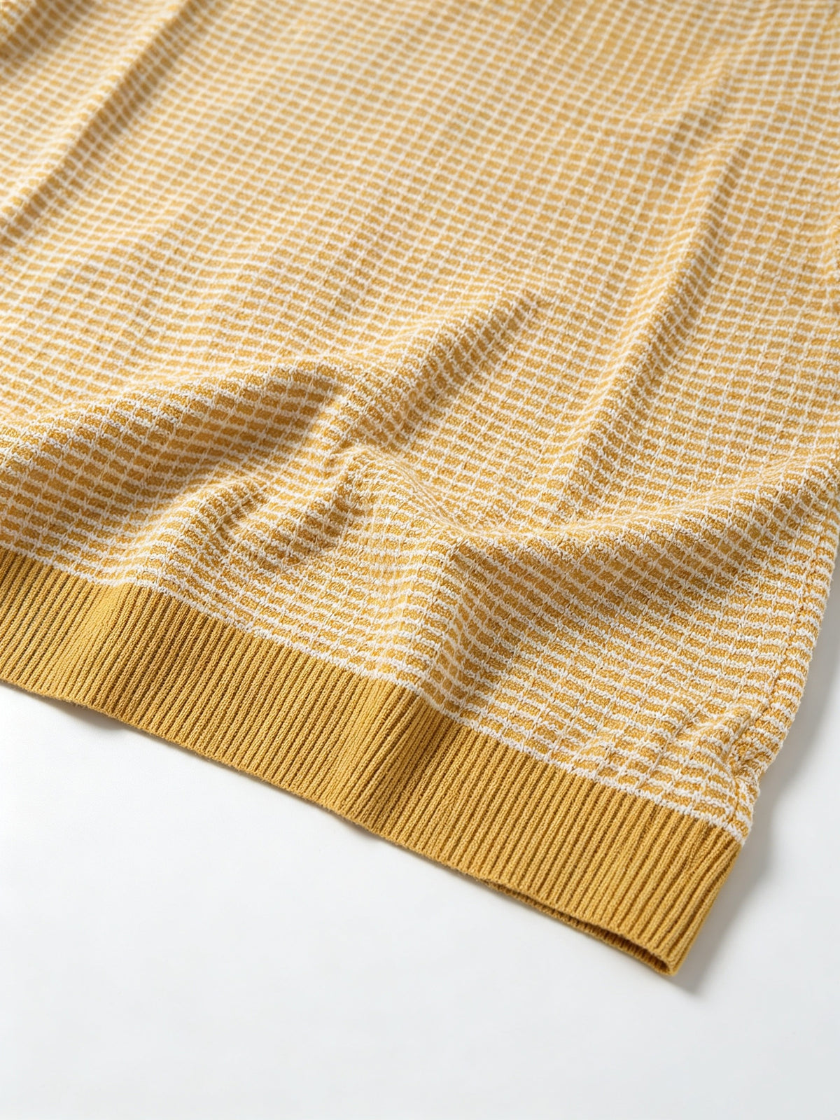 Men's Polo Collar Short Sleeve Waffle Knit Top, Solid Color Lightweight Breathable Casual Pullover - Yellowish-brown